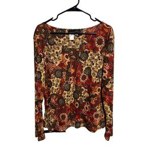 Alexis & Avery Long Sleeve Floral Print Blouse Multicolor Size XL